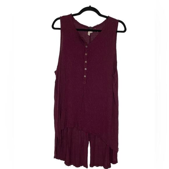 Free People Distressed Maroon Button Front Tank Top Womens Size XS High Low - Picture 1 of 4